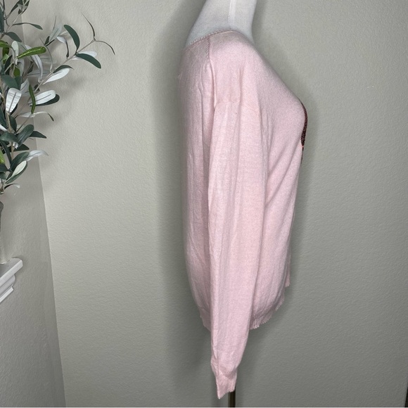 Wildfox the White Label Red Heart Sequin Pink Lighweight Pullover Sweater Small - Picture 5 of 10